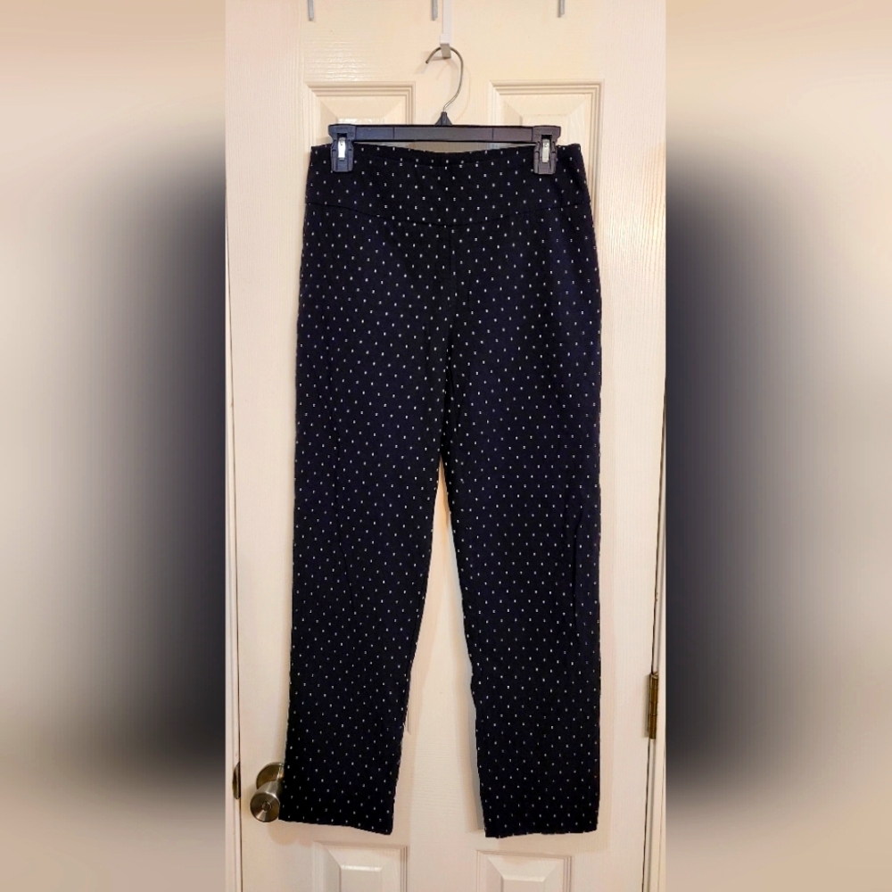 Zac & Rachel Black Polka Dot Stretch Pull-On Straight Ankle Pants Women’s Size 6